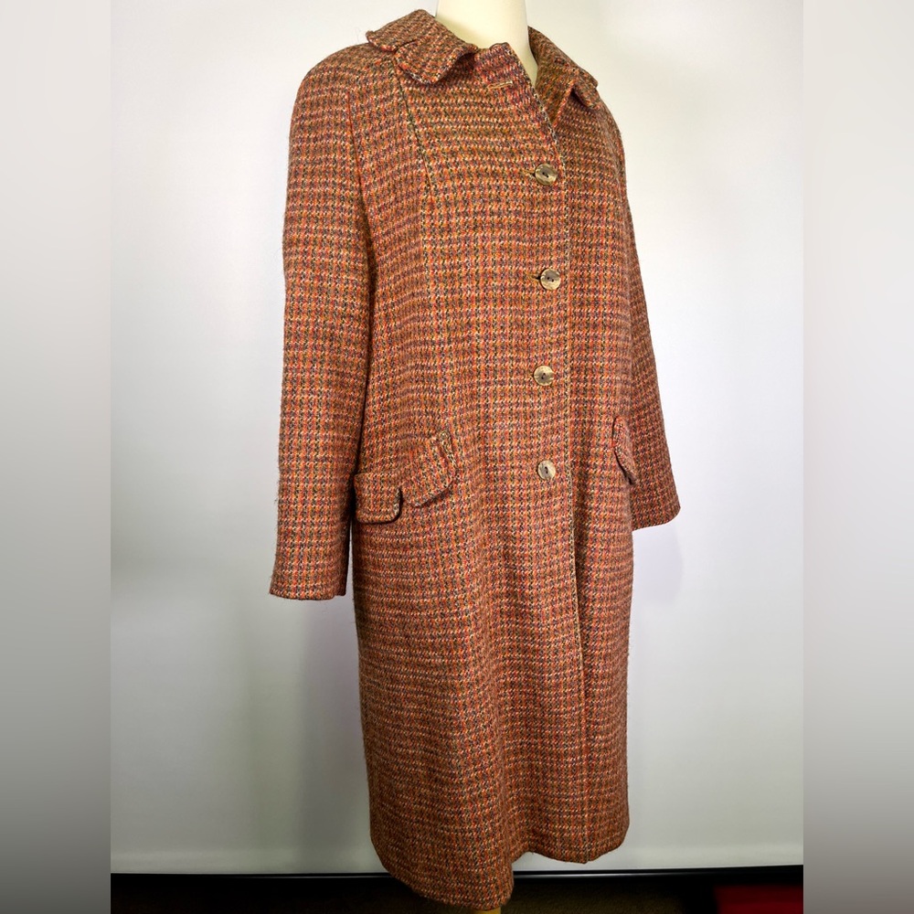 Vintage 60s/70s Harris Tweed Women’s Wool Overcoat Houndstooth Tar-Shire Mod - Picture 4 of 16
